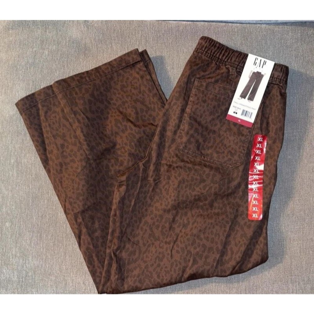 Gap Twill Drawstring Pants Brown Animal Cheetah Print NWT Size XL